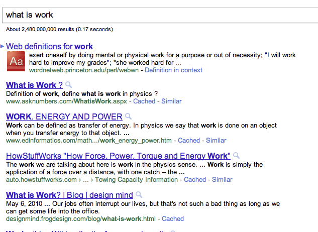 SERP for what is work