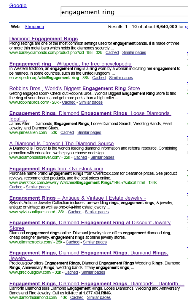 Google results for engagement rings in Los Angeles
